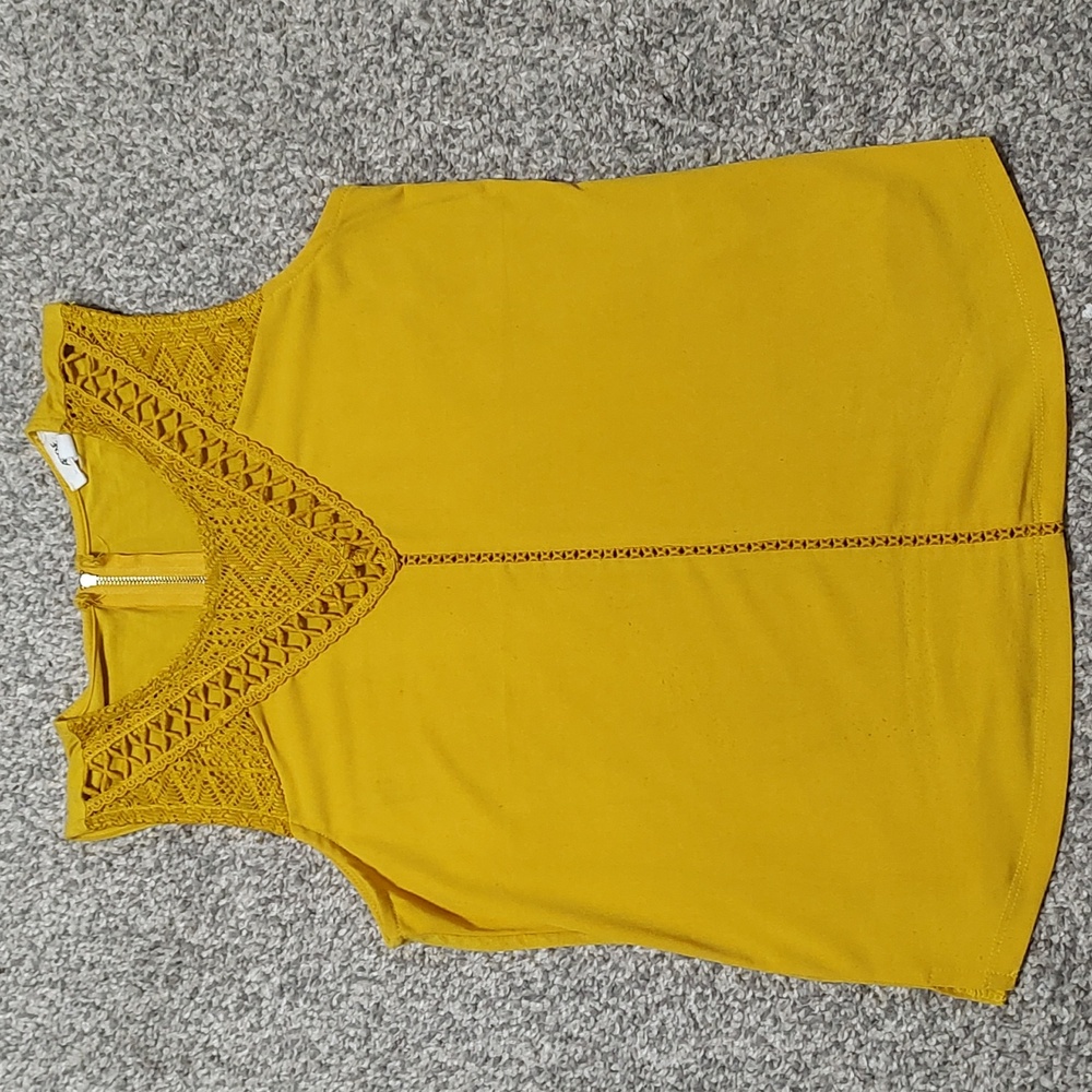 Mustard Macrame Detail Sleeveless Blouse